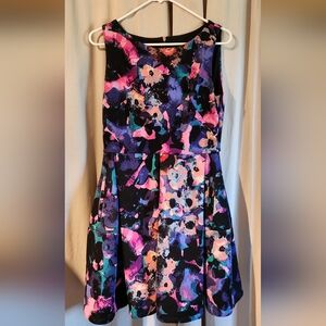 Maurices Multicolor Dress. Watercolor. 80's Fashion. Pockets.